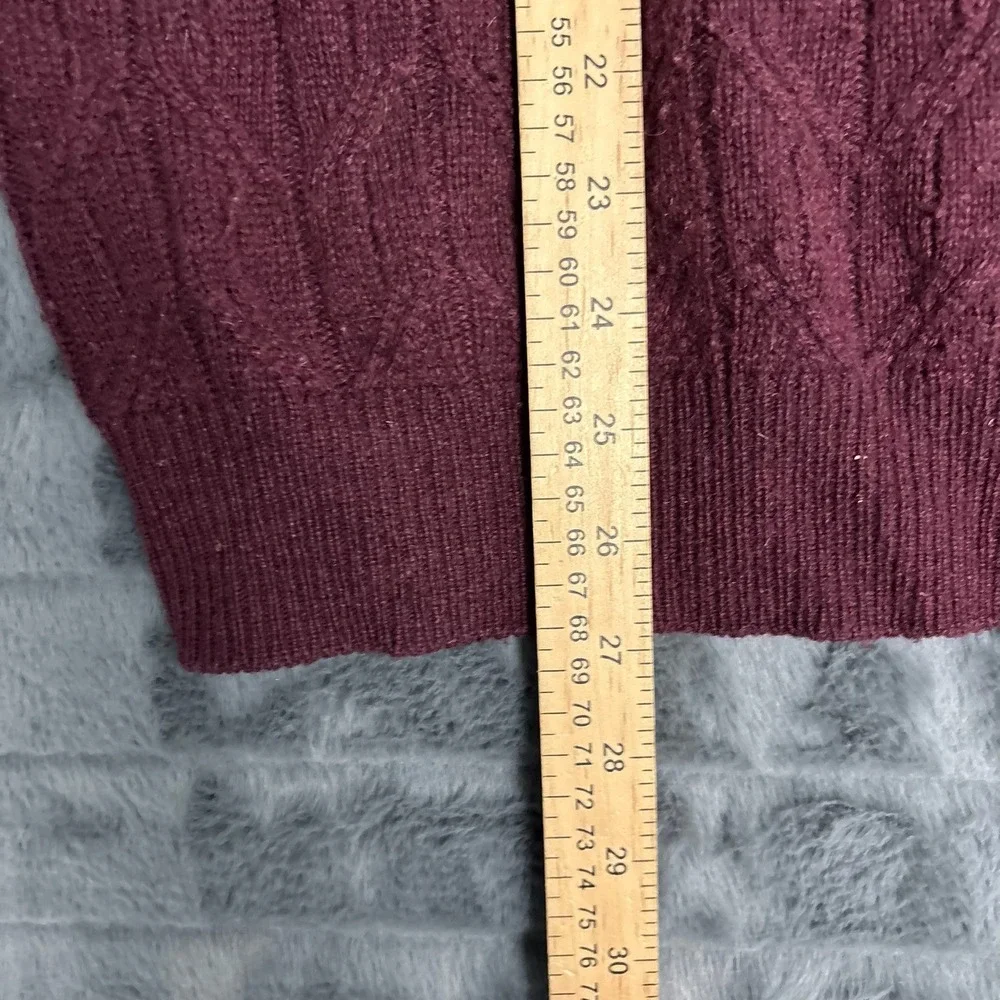 Jos A Bank Reserve Mens Medium Burgundy Wool Blend Cable Knit Crewneck Sweater